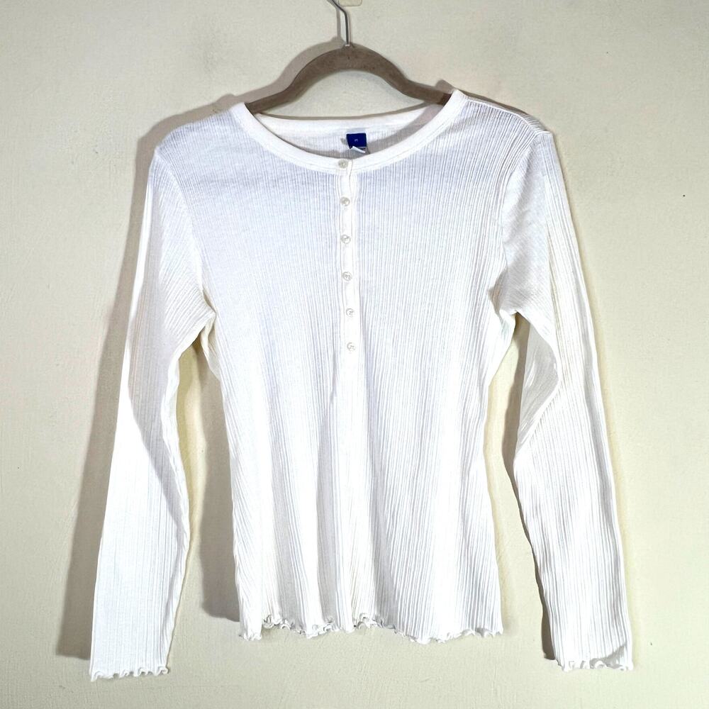 Old Navy Henley Sz Medium White Lettuce Hem Elena Gilbert TVD Y2K Bella Swan